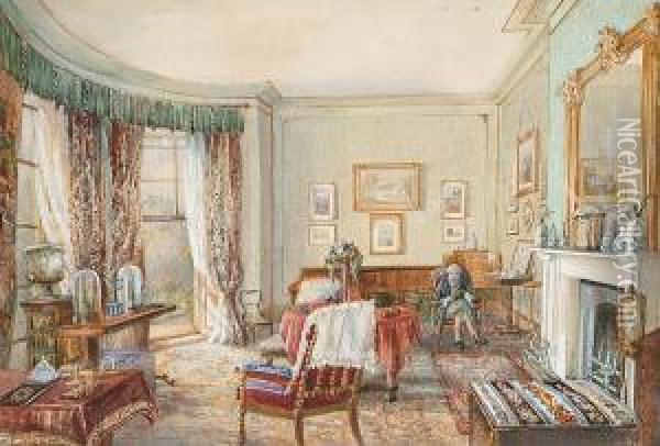 A Victorian Sitting Room Oil Painting - Augusta Pearson