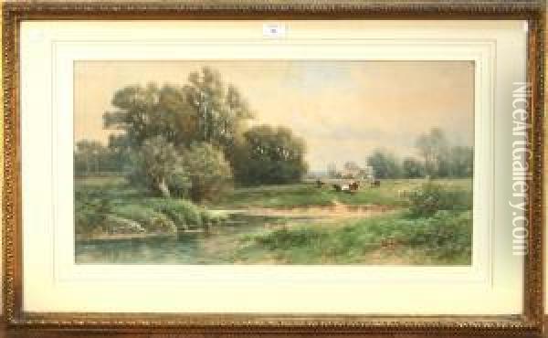 Landscapewith Cattle On The Bank Of A River Oil Painting - Carl Weber