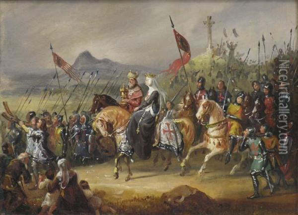 Marguerite De France,reine De Hongrie, Menant Les Hongrois Lors De La Croisade De1196 Oil Painting - Edouard Pingret
