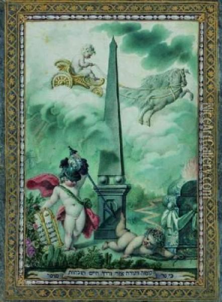 Allegorie Biblique : Trois Putti Jouant Autour D'unobelisque Oil Painting - Giovanni David