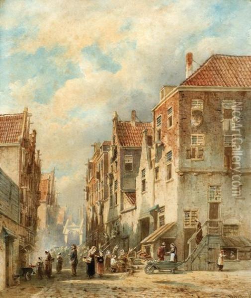 Many Figures In A Street Oil Painting - Pieter Gerard Vertin