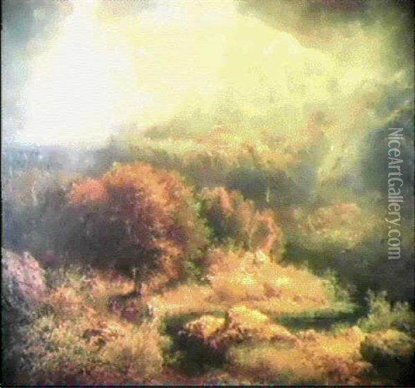 Paysage Avec Montagne, Etang Et Deux Cerfs Oil Painting - Alexandre Calame
