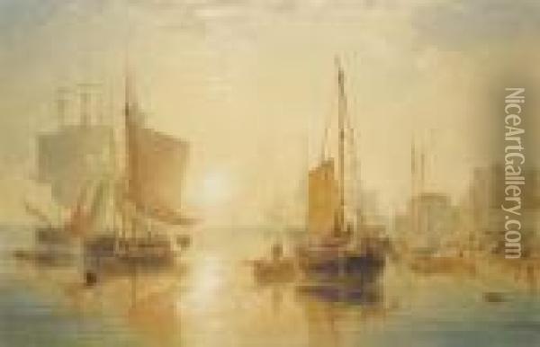 Southampton - Sunset Oil Painting - Anthony Vandyke Copley Fielding