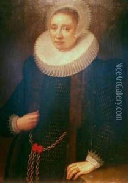 Elegant Lady Wearing A Millstone Ruff Oil Painting - Paulus Moreelse