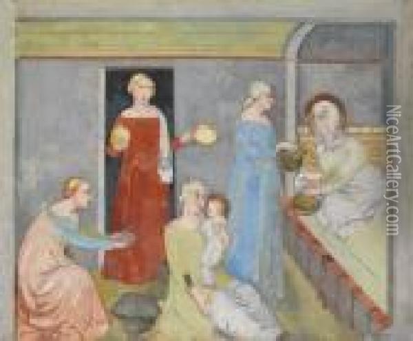 Geburt Der Maria - Nach Bartolo Di Fredi In San Gimignano Oil Painting - Albert Muller
