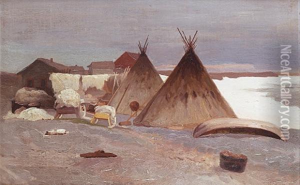 Encampment In The Snow Oil Painting - Alexandr Alekseevich Borisov