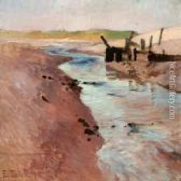 Low Tide At Ambleteuse, Nord-pas-de-calais, France Oil Painting - Fritz Thaulow