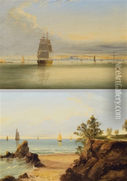 Boston Harbor Sunset (+ Massachusetts Coast; Pair) Oil Painting - Clement Drew