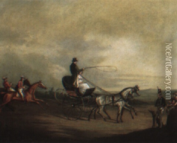 A Chase On The Road To Westminster With Two Horses Oil Painting - Edwin Cooper