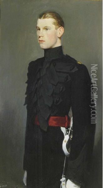 Portrait Of Lieutenant Aymes, Three-quarter-length, In Military Uniform Oil Painting - Glyn Warren Philpot