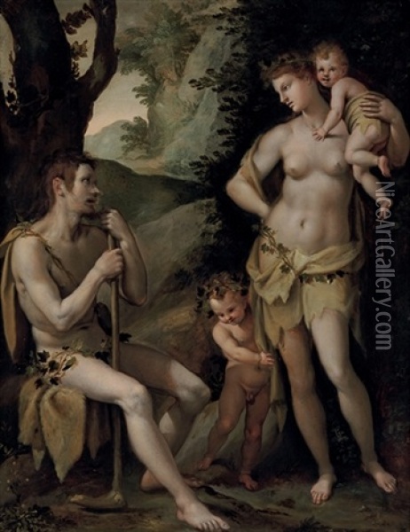 Adam And Eve With Cain And Abel Oil Painting - Jacopo (da Empoli) Chimenti
