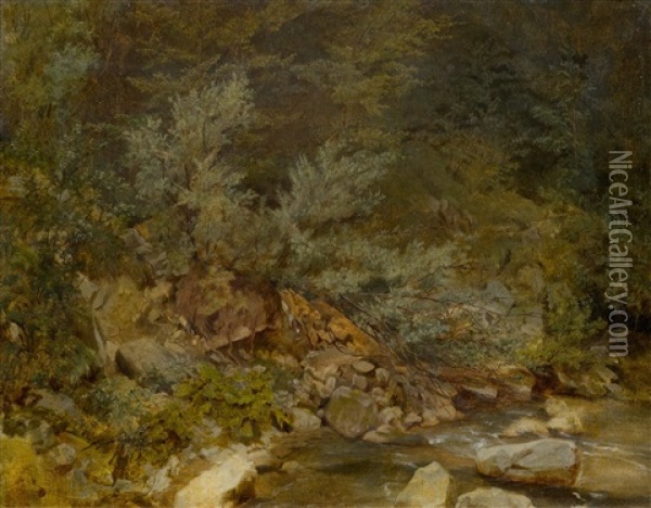 Forest Stream Oil Painting - Ernst Stueckelberg