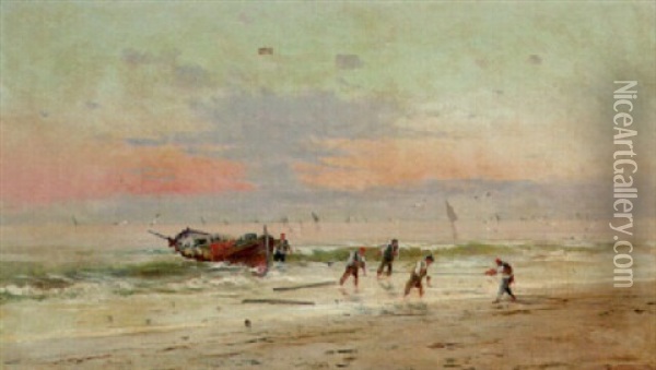 Bringing In The Catch Oil Painting - Dionisio Baixeras y Verdaguer