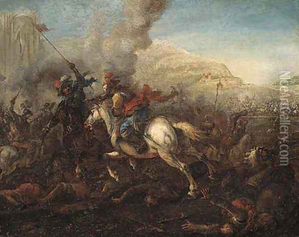 A cavalry battle Oil Painting - Jan van Huchtenburg