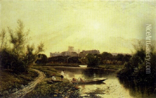 Windsor Castle From The Railway Bridge, A Bright, Sunny Day Oil Painting - Henry John Boddington