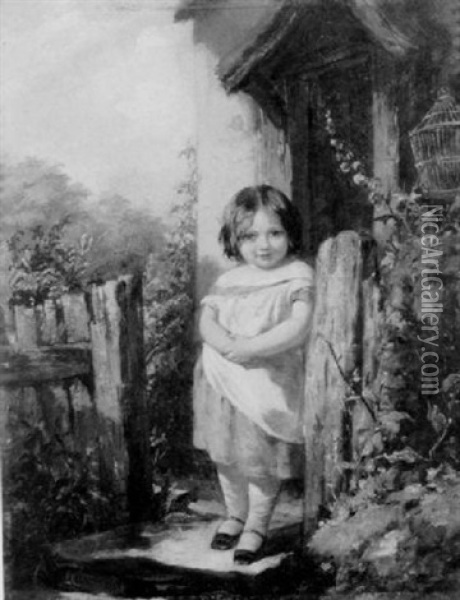 Young Girl At A Cottage Gate Oil Painting - James Curnock