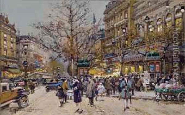 Sur Le Boulevard Bonne Nouvelle A Paris Oil Painting - Eugene Galien-Laloue