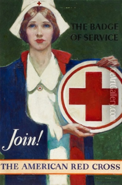 The Badge Of Service (+ The Badge Of Service Poster Print; 2 Works) Oil Painting - Cornelius (Connie) Grover Hicks