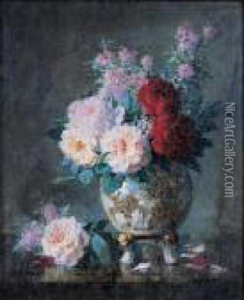 Vase De Roses Oil Painting - Pierre Eugene Montezin