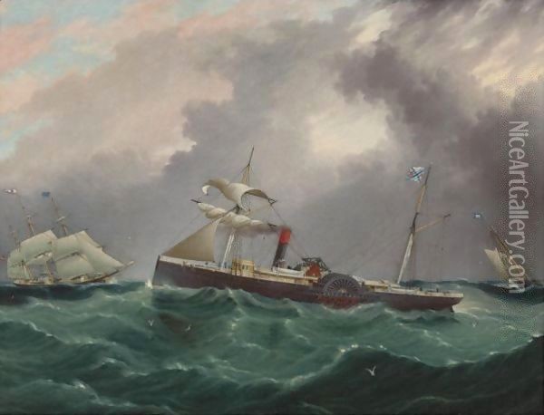 Steam Sailer, San Salvador Oil Painting - James E. Buttersworth