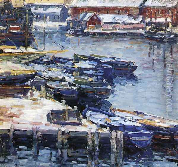 Docks in Winter Oil Painting - Charles Salis Kaelin