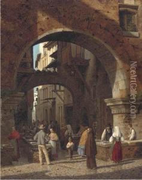The Fish Market, Rome Oil Painting - Heinrich Hansen