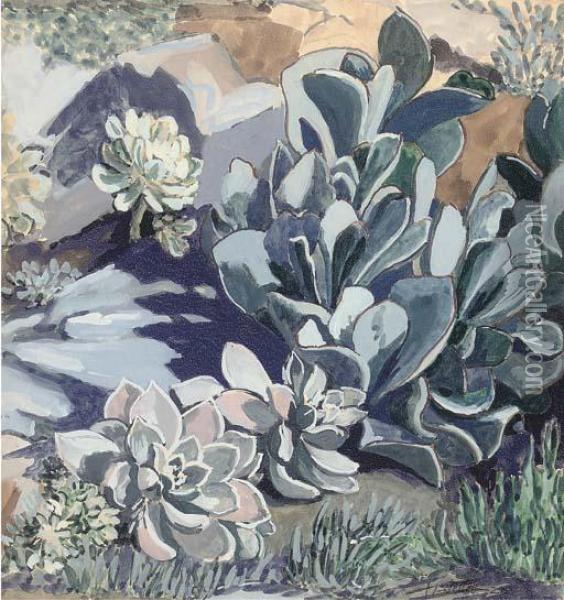 Plants And Rocks Oil Painting - Mainie Harriet Jellett