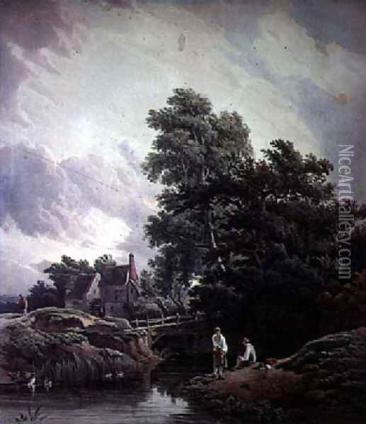 Landscape with Watermill and Figures Oil Painting - John James Chalon