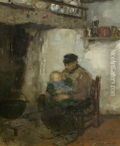 Vater Mit Kind In Einer Stube Oil Painting - Frantz Charlet