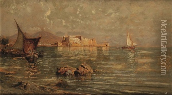 Castel Dell'ovo, Santa Lucia, Naples Oil Painting - Giuseppe Carelli
