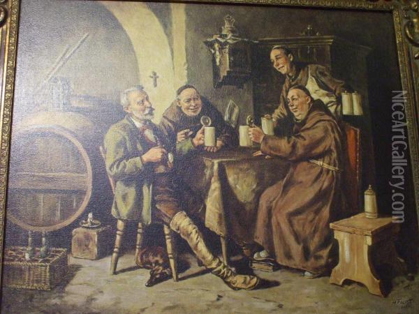 Monks In An Inn Drinking Ata Table Oil Painting - Heinrich Faust