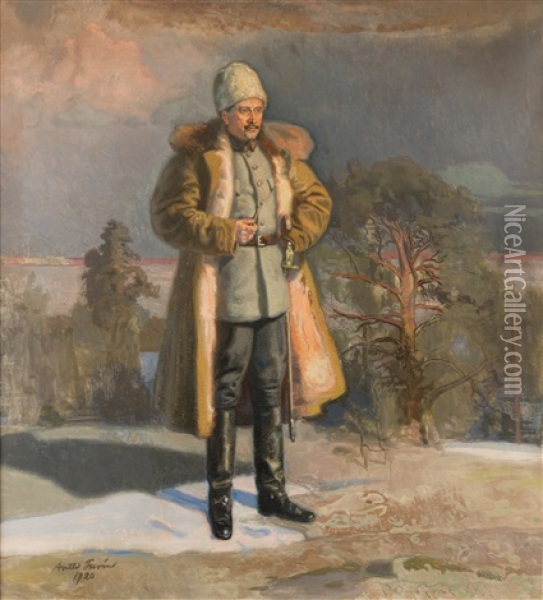 Mannerheim Watching The Siege Of Tampere From The Cliffs Of Vehmainen Oil Painting - Antti Faven