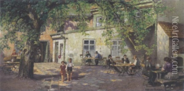 Im Biergarten Oil Painting - Hans Frahm