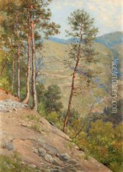Baumbestandene, Hugelige Landschaft Oil Painting - Francois Furet