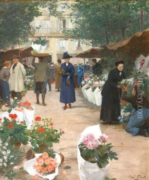 Le Marche Aux Fleurs Oil Painting - Victor-Gabriel Gilbert