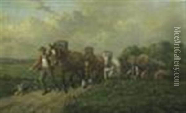 A Logging Team On A Track Oil Painting - Samuel Joseph Clark