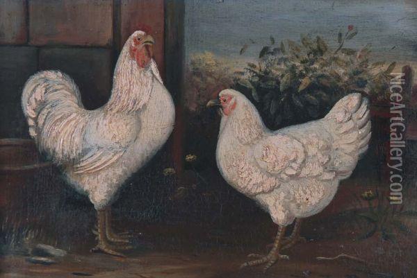 Kippen En Witte Haan In Stalinterieur Oil Painting - Wilhelmus Albertus Lammers