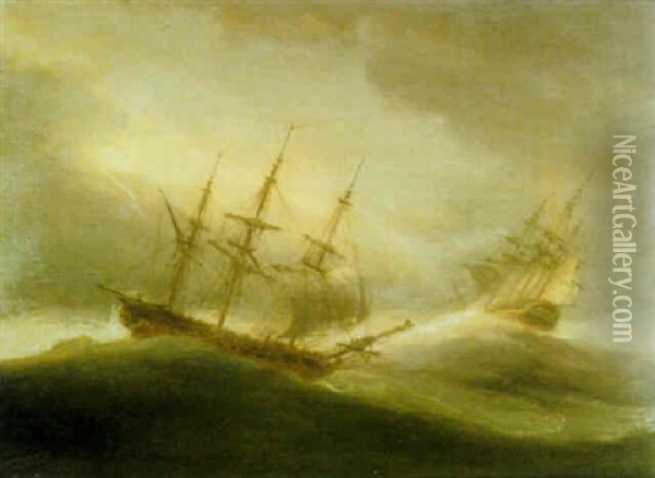 Vessels In A Squall Oil Painting - Thomas Luny