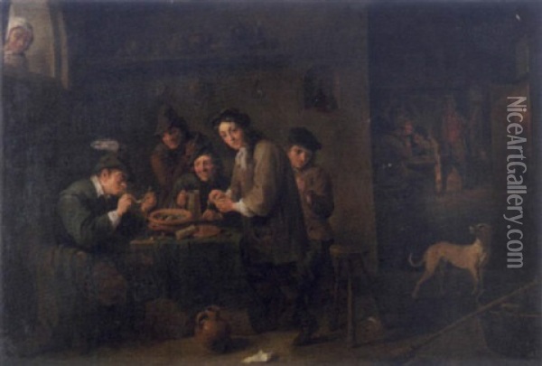 Scene D'auberge Avec Fumeur Et Joueurs De Cartes Oil Painting - David Ryckaert III