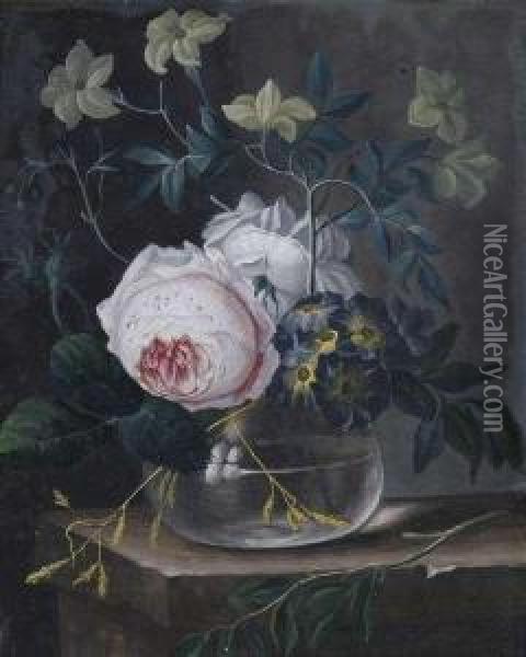 Twostill Lifes With Flowers. Oil Painting - Maria Margrita Van Os