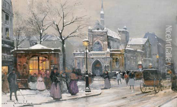 Eglise Saint Laurent A Paris Oil Painting - Eugene Galien-Laloue