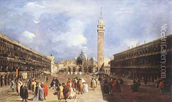 The Piazza San Marco towards the Basilica 1760-65 Oil Painting - Francesco Guardi