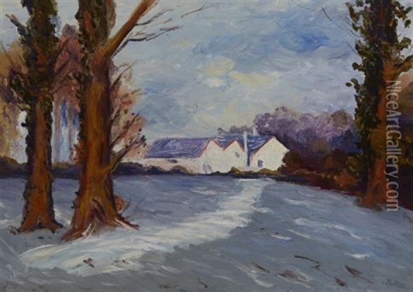Farm Study, Winter Oil Painting - Hans (Jean) Iten