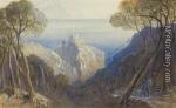 View Of Eze, Cote D'azur, France Oil Painting - Edward Lear
