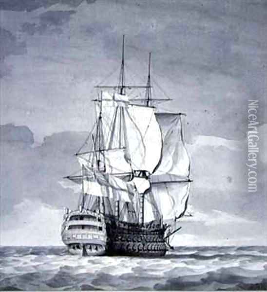 English Line-of-Battle Ship Oil Painting - Charles Brooking