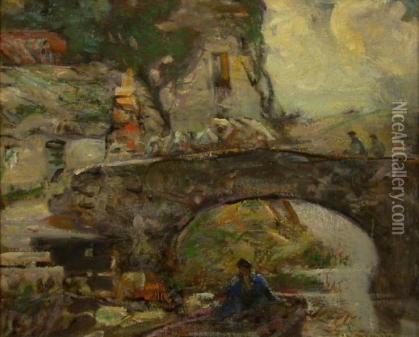 Under The Bridge Oil Painting - George Smith