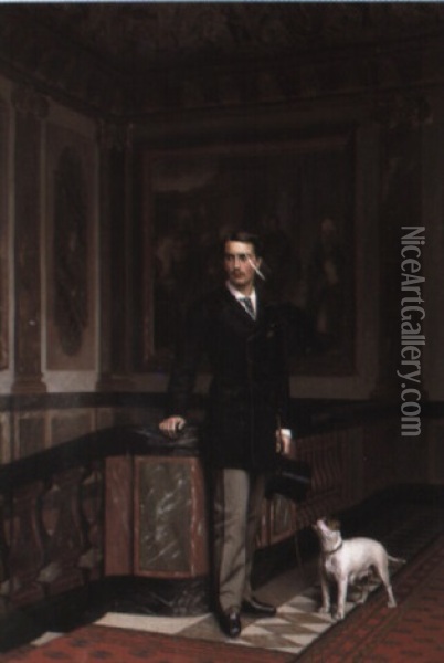 Conte De La Rochefoucauld, Duc De Doudeauville, With His Terrier Oil Painting - Jean-Leon Gerome