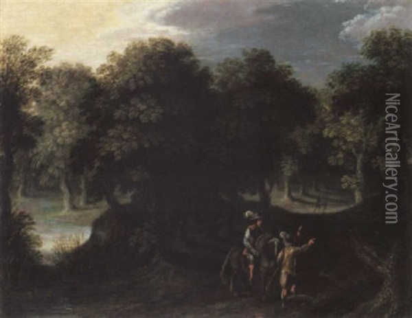A Wooded Landscape With Travellers On A Track Oil Painting - Marten Ryckaert