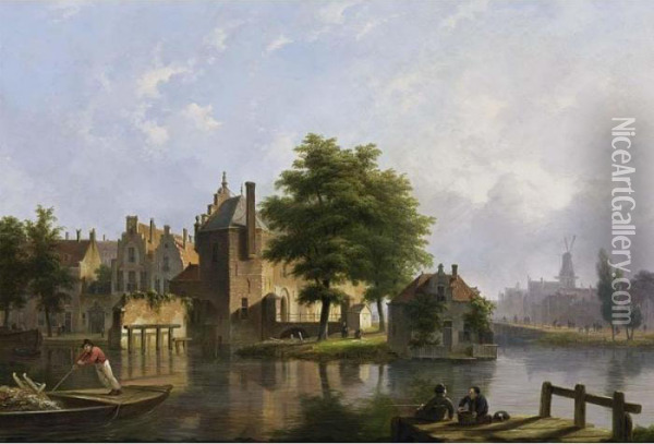 A View Of A Dutch Town In Summer Oil Painting - Bartholomeus J. Van Hove