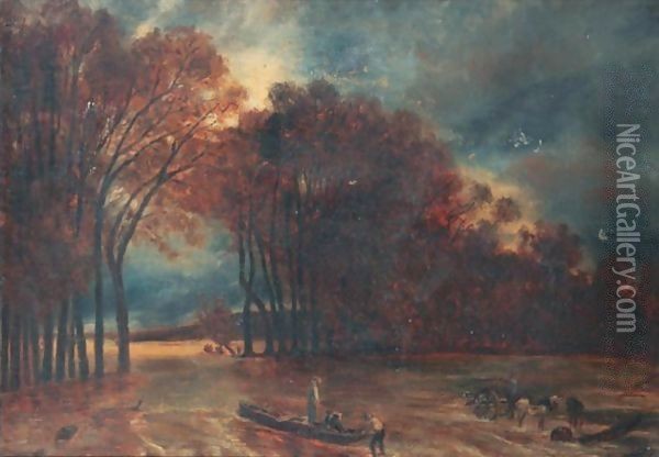 Etude Pour L'Inondation A Saint-Cloud Oil Painting - Paul Huet